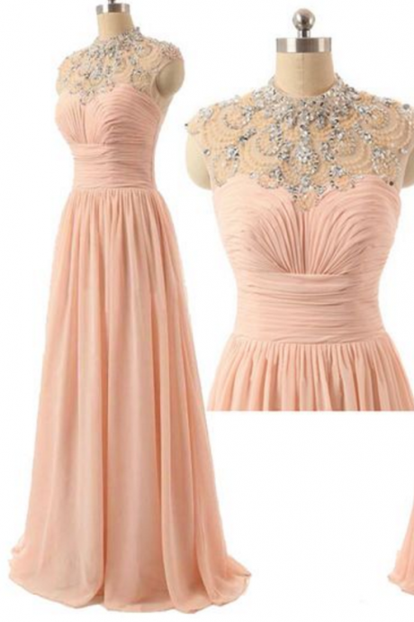 A-line Princess Prom Dress,pink Prom Dress,long Prom Dress,chiffion Dress,dress For Teens,beautiful Beading Dress,elegant Wowen Dress,party Dress