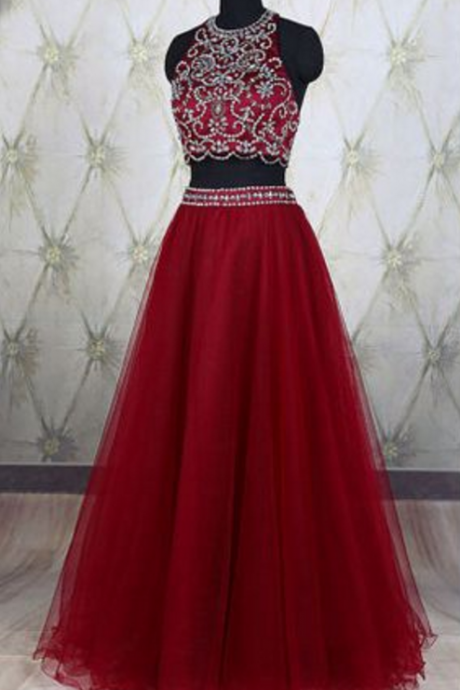 Two Pieces Prom Dress，red Prom Dress,high Quality Prom Dress,beautiful Beading Dress,elegant Wowen Dress,party Dress,evening Dress