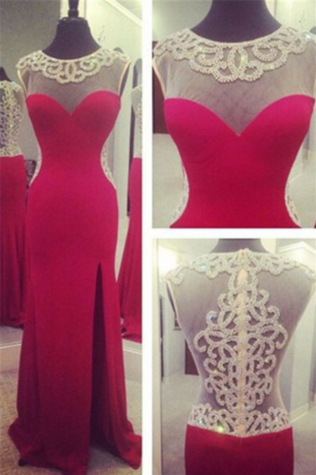 Red Prom Dress,sexy Prom Dress,long Prom Dress,chiffon Prom Dress,beautiful Beading Prom Dress,high Quality Prom Dress