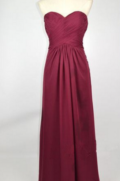 Red Sweetheart Neckline Ruched Chiffon A-line Prom Dress, Bridesmaid Dress With Sequin Back