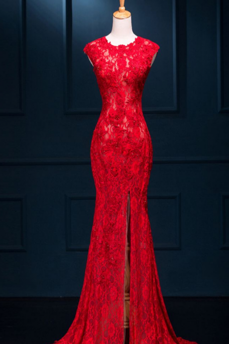 Lace Prom Dress,red Prom Dress,high Quality Custom Made Prom Dress,mermeid Prom Dress,elegant Wowen Dress,party Dress,evening Dress