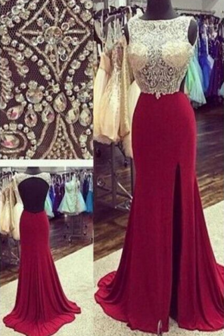 Red Prom Dress,high Quality Prom Dress,beatiful Beading Dress,long Prom Dress ,sleeveless Dress,backless Prom Dress,