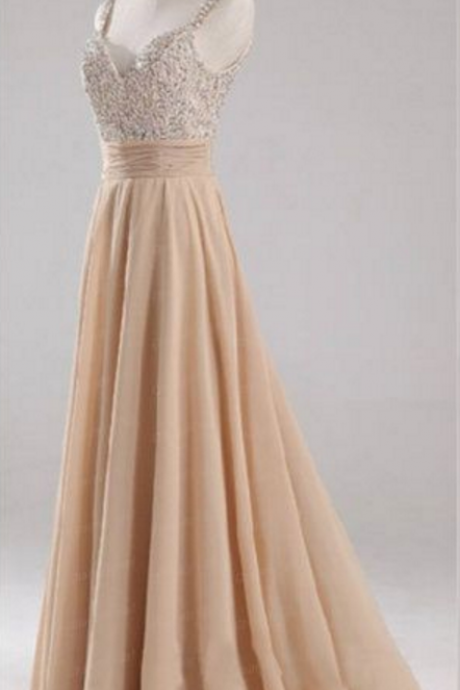 Spaghetti Straps Long Prom Dress,elegant Women Dress,party Dress,beading Evening Dress