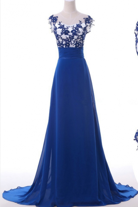 Cap Sleeve Prom Dress,applique Evening Dress ,a-line Long Party Dress, Elegant Women Dress