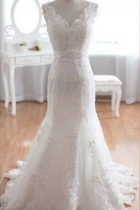 Elegant Women Dress, Sleeveless V-neck Prom Dress,lace Wedding Dress, Wedding Dress, Dress