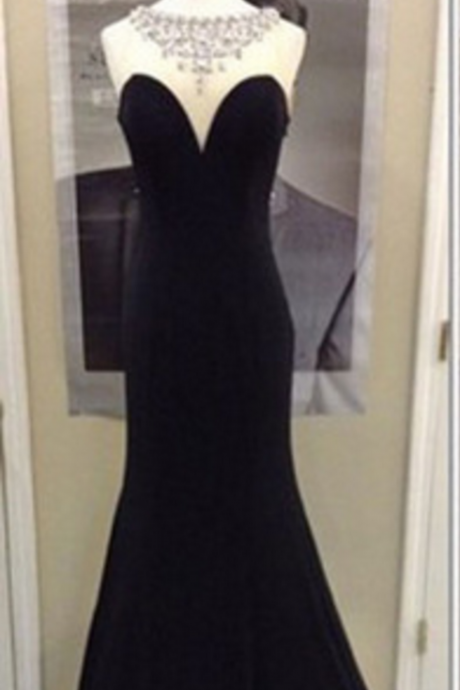 Black Mermeid Prom Dress Elegant Long Evening Dress Fashion Beading Dress Floor Length Prom Dress
