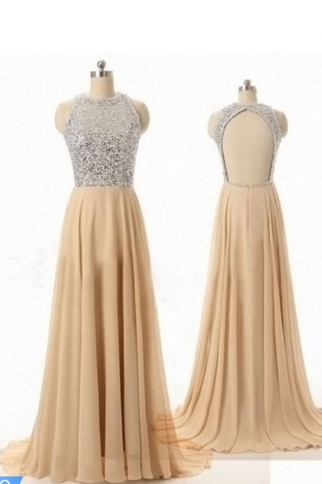Custom prom dress,A Line prom dresses Backless Prom dress beading Prom Dress Long Evening Dresses,Formal Dresses 