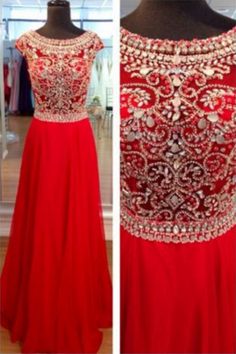 Cap Sleeve prom dress,Red prom dresses,Custom prom dress,A Line prom dresses,Round Neck Long Prom Dresses