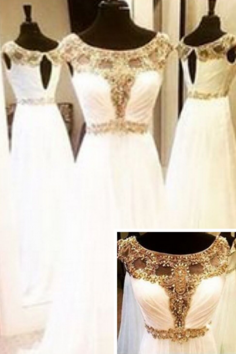 A Line Prom Dress,o- Neck Dress,beautiful Beading Prom Dress, Floor-length Prom Dress, Beading Graduation Dress