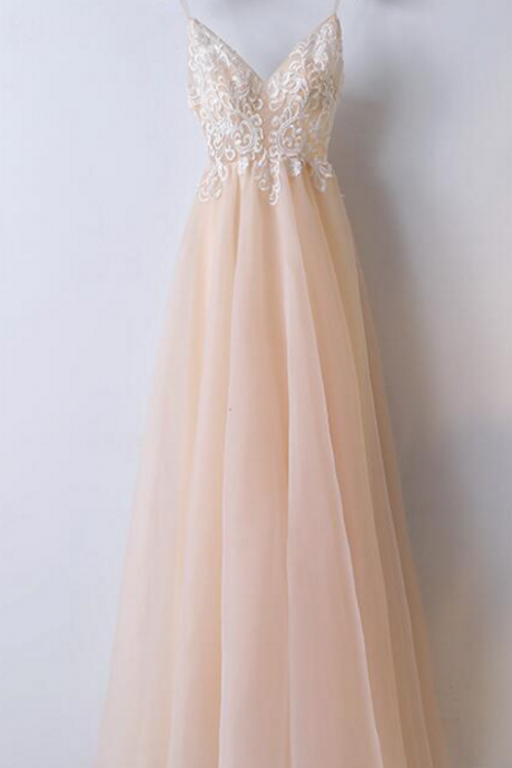 Spaghetti Straps Long Prom Dress with Lace