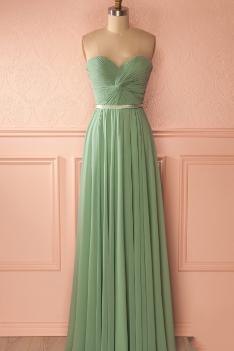 Strapless Sweetheart Twisted Ruched Floor-length Chiffon Prom Dress, Evening Dress, Bridesmaid Dress Featuring Lace-up Back
