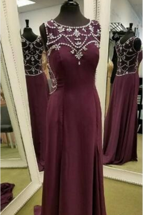Wine Red Ball Gown And Beads, Evening Dress.