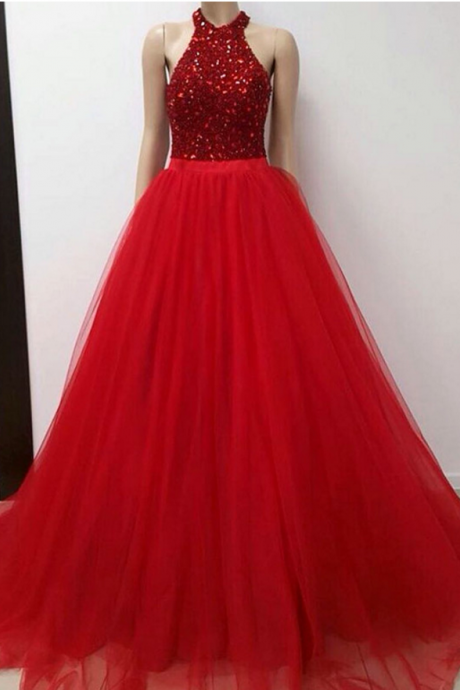 A Long Red Dress With Beads, Evening Dress.