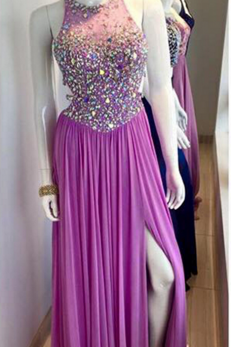 A Tight, Pearl-studded Dress With A Lilac Seam. Evening Dress