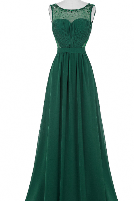 A Dark Green Night Gown With Dark Green Neck, Evening Dress.