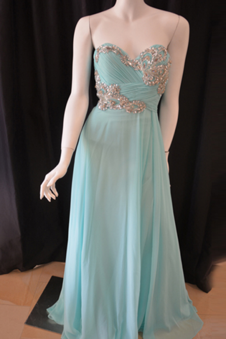 A Pale Blue Gown And Crystal Chiffon Gown, Evening Dress.
