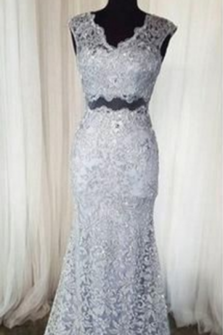 Grey Prom Dress Lace 2 Dresses, Evening Dress.