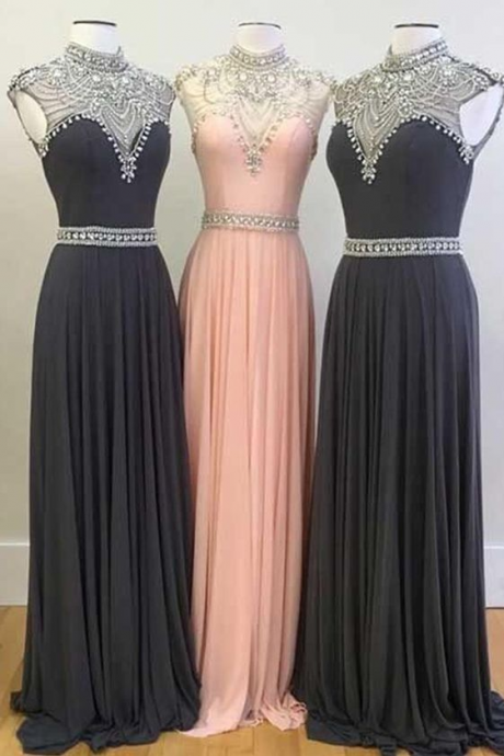 A Chiffon Long Gown With A Diamond Ball Gown, Evening Dress.