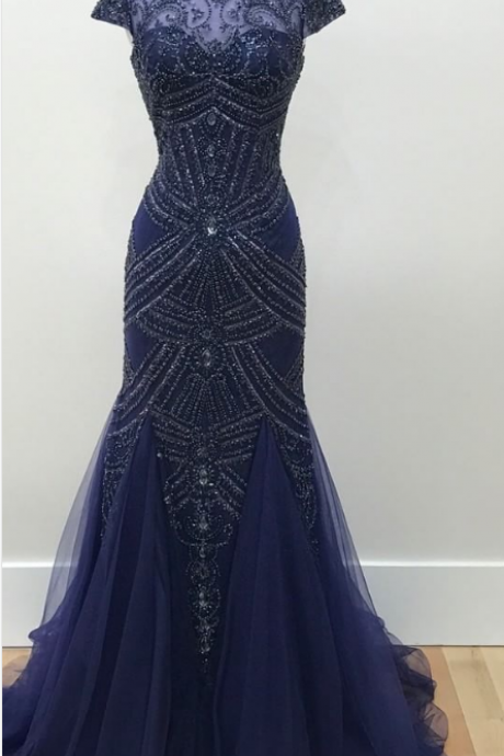 A Navy Ball Gown With A Keyhole, Evening Dress.