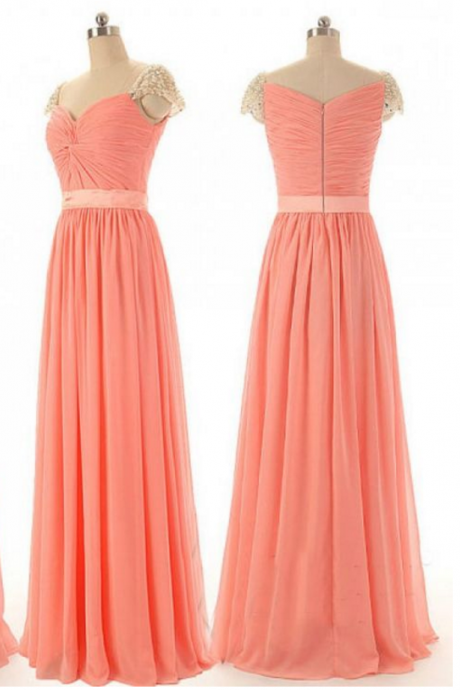 Beaded Cap Sleeves Long Formal Occasion Party Dress With Twisted Bodice