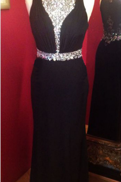 Black Prom Dress with Crystals Beads