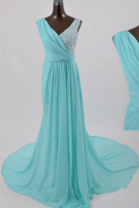 Ball Gown V-neck Light Blue Dress.evening Dresses