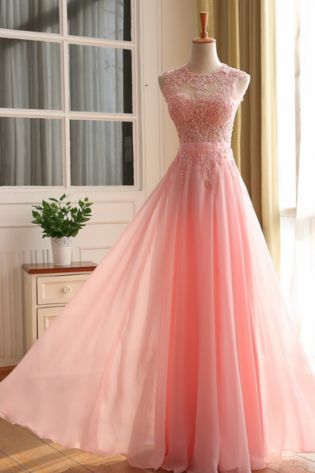 The Pink, High-necked, Sleeveless Ball Gown.