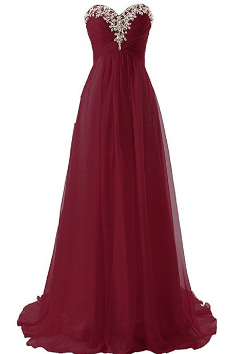 A Sleeveless Ball Gown With Crystals In Red Wine. The Party Dress,