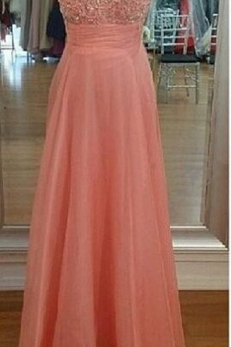 Pink Transparent Neck Long Ball Gown.