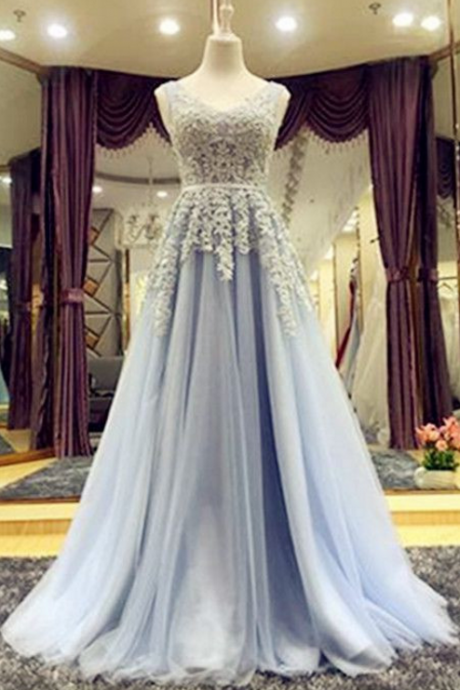 A Blue, Sleeveless Ball Gown, Evening Dress.