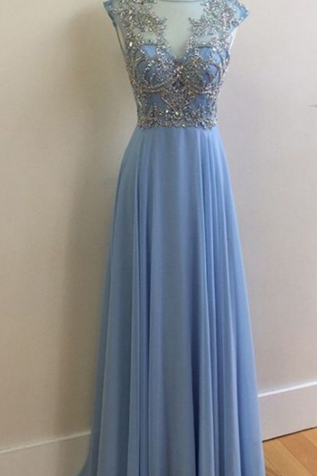 Ilusion Neck Long Chiffon Formal Occasion Dress With Beads