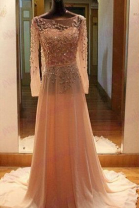 Gorgeous Open Back Long Sleeves Prom Dress Special Occasion Gown