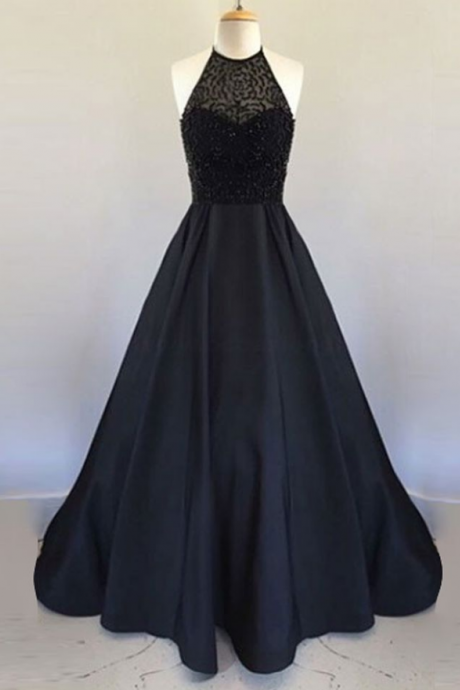 Illusion Sweetheart Black Prom Dress With Beading