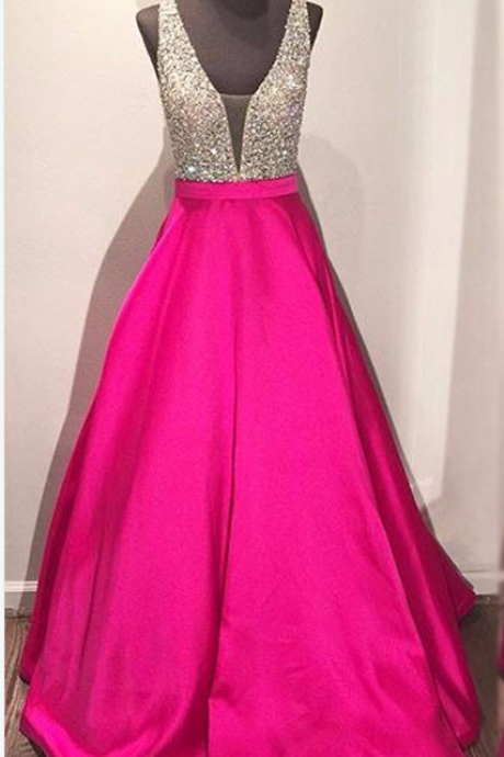 Plunging Neck Prom Dress With Open V-back Evening Dresses