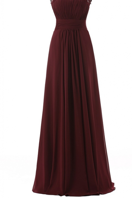 Long Sheer Lace Neck Burgundy Prom Dress With Open Back
