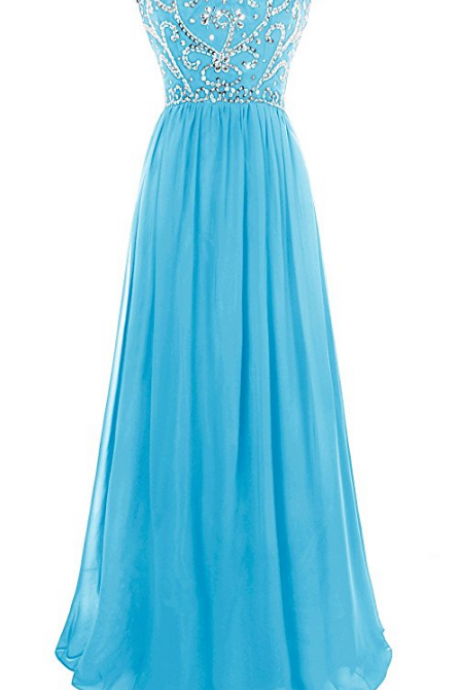 Sleeveless Long Ice Blue Chiffon Prom Dress With Corset Back