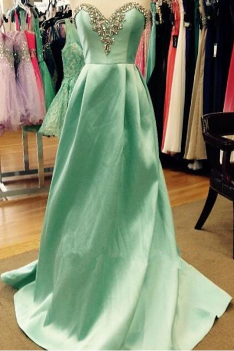 Sleeveless Floor Length Mint Satin Formal Occasion Dress