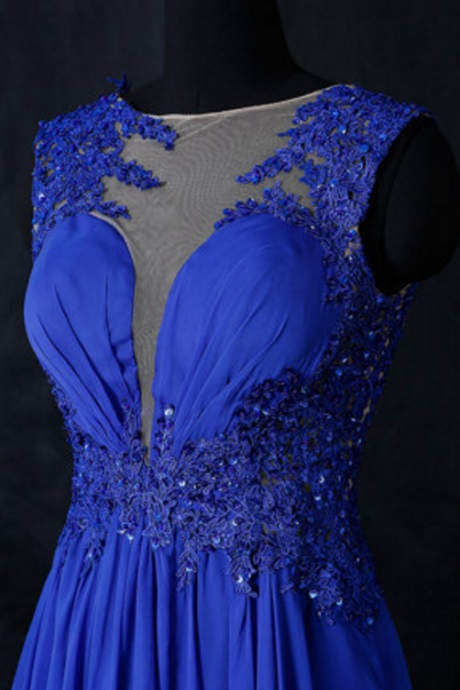 Sheer Back Formal Dresses,elegant Royal Blue Prom Dresses Long,lace And Chiffon Prom Dresses,formal Dress,evening Gowns