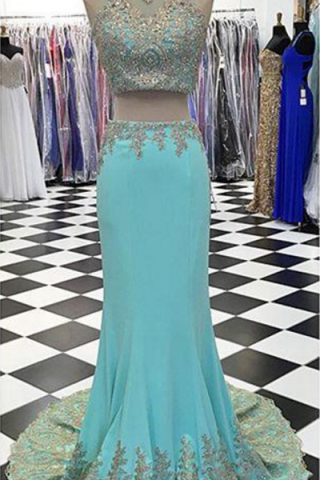 Piece Prom Gown,two Piece Prom Dresses,blue Evening Gowns,2 Pieces Party Dresses,lace Evening Gowns,formal Dress For Teens