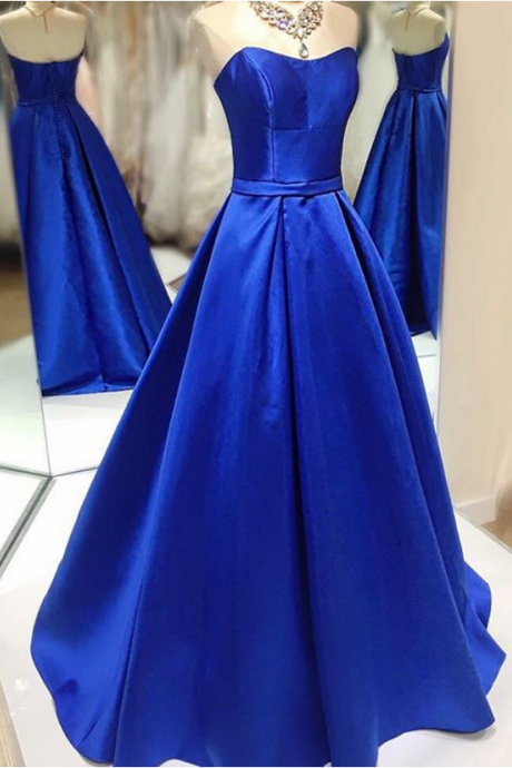 Royal Blue Prom Dresses,royal Blue Strapless Taffeta A Line Prom Dress , Pageant Gown, Evening Dress