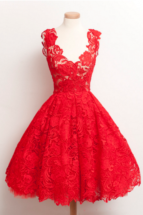Short Red Lace Dress, Homecoming Dress, Short