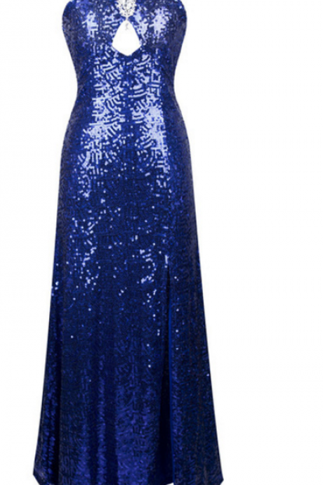Night Gown With Foil Blue Crystal Evening Dresses