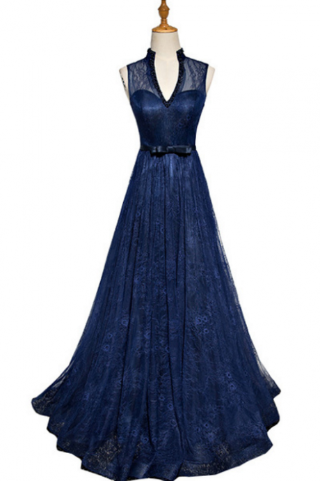 The Evening Dress Party V Led The Evening To The Lace Deep A-ligne! Sleeveless Dress Soil Length Hoop Banquet Party Gown