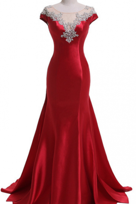 The Red Dress Has A Beautiful Evening Dress With A Long Neck And A Wedding Dress Party Mermaid Crystal Floral Evening Gown