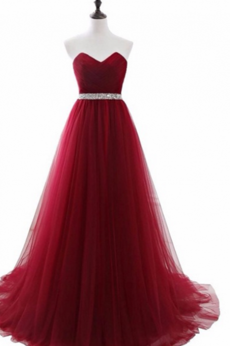 Deep Red Dress And Evening Net Creased Pearl Dress Dress