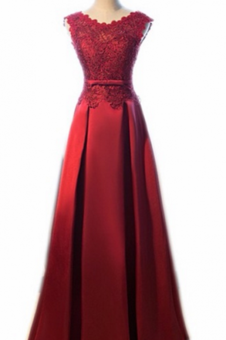 Beautiful Skirt Long A-ligne Pearl Lace Red Dress! Women's Formal Wedding Dress With Sleeveless Satin