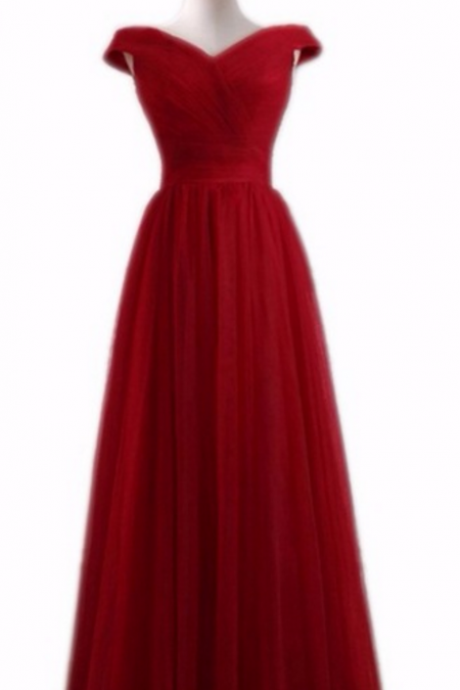 Dark Red Dress Evening A-ligne Wedding Dress Party Net Crease Homemade Dress Evening Dress