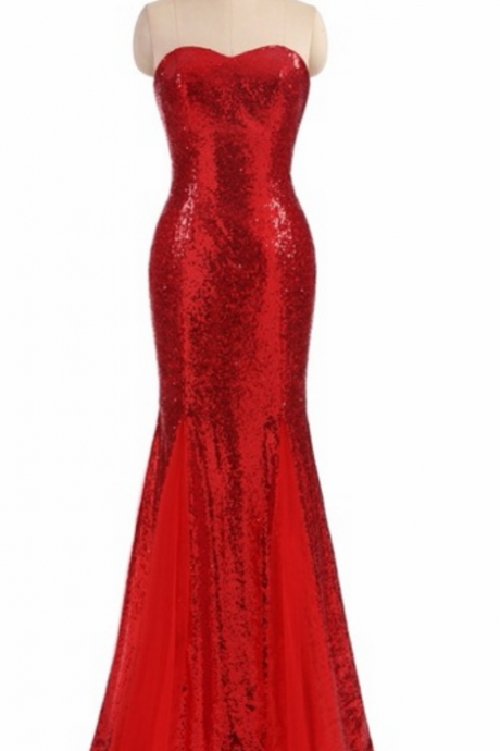 Strapless Sweetheart Sequin Mermaid Floor-Length Prom Dress, Evening Dress