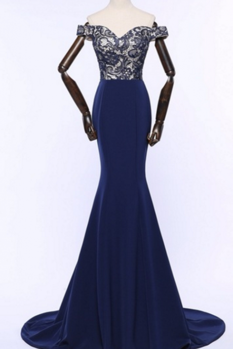 The luxurious lace mermaid long wedding dress party blue for the first official Bal gown party dress