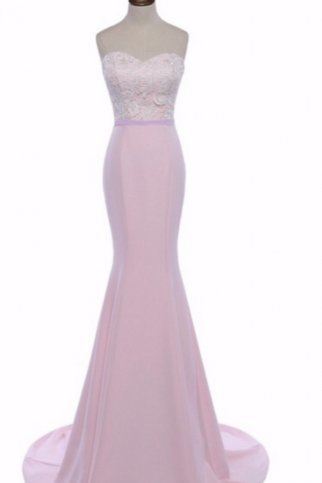 Strapless Sweetheart Lace Mermaid Long Prom Dress, Evening Dress